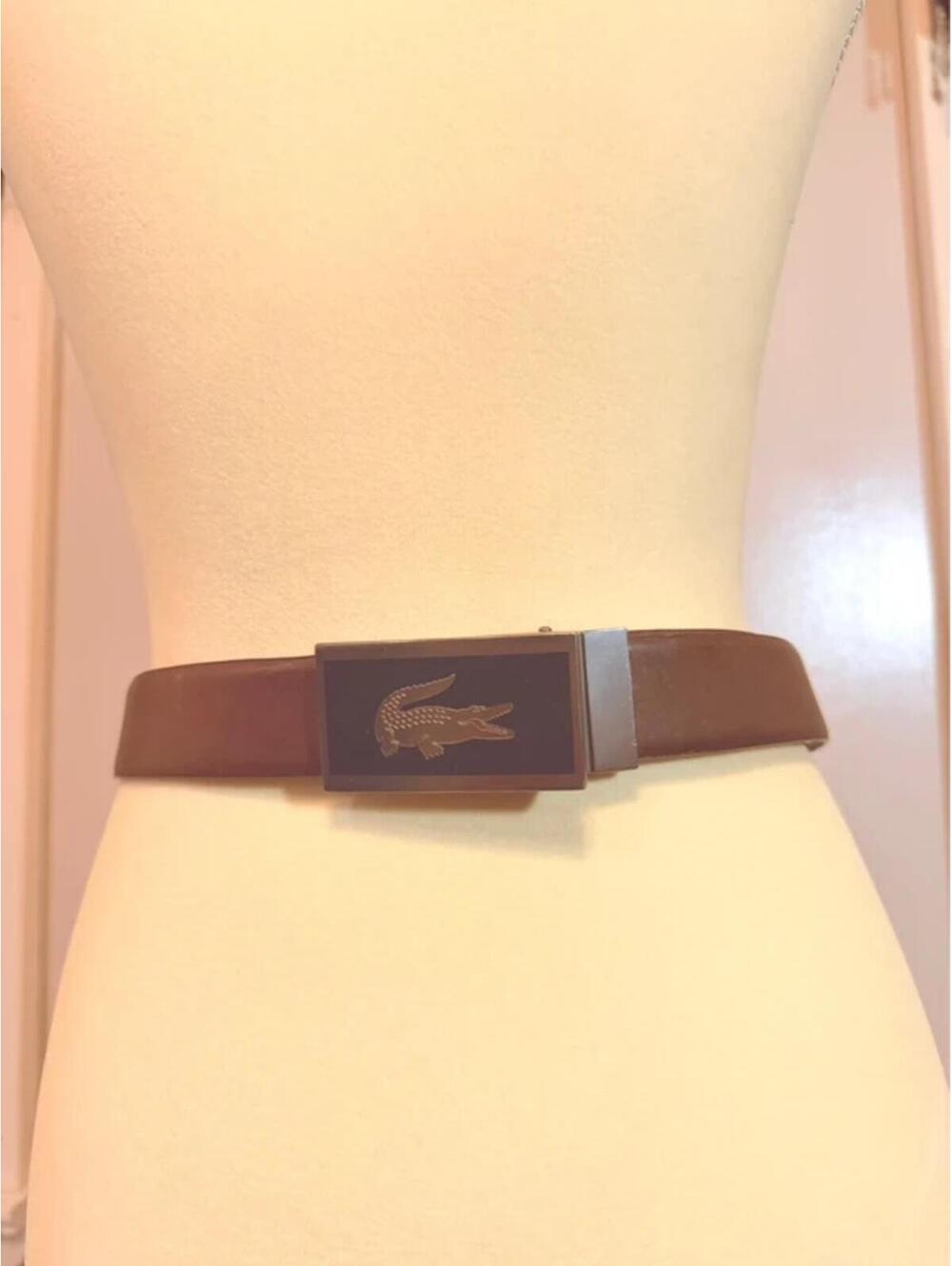 Lacoste Brown Leather Plaque Belt Minimalist Designer Casual Streetwear L/XL